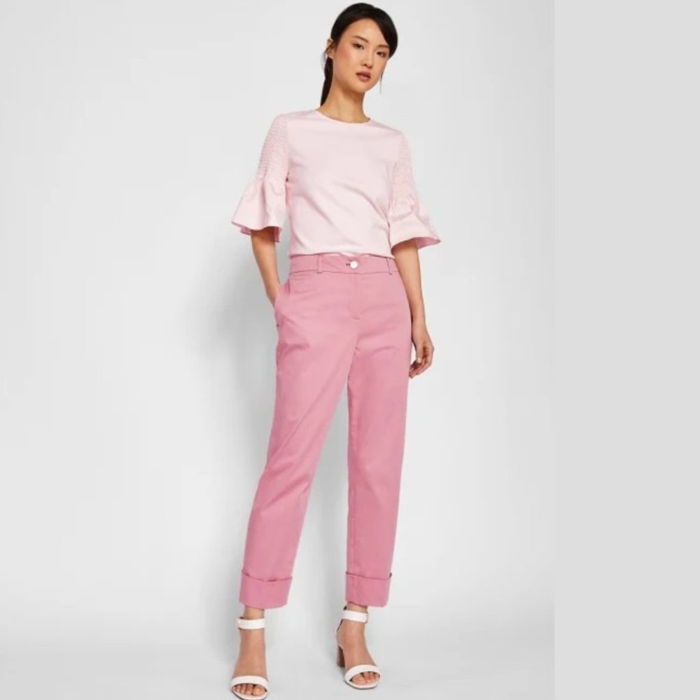 NWT Ted Baker Saydii Deep Cuff Stretch Cotton Chino Pants In Dusky Pink US 8/M